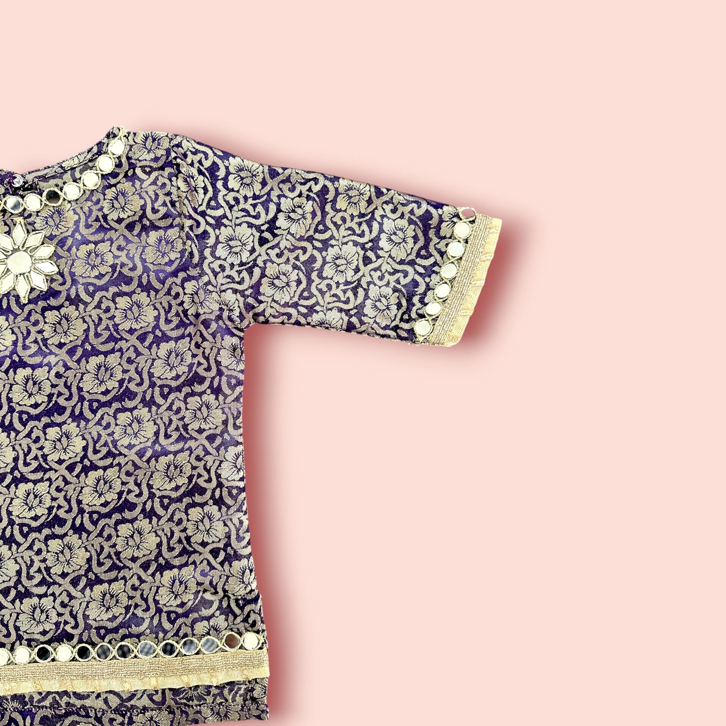 Printed Jamawar with Fancy Lace with Mirror Work