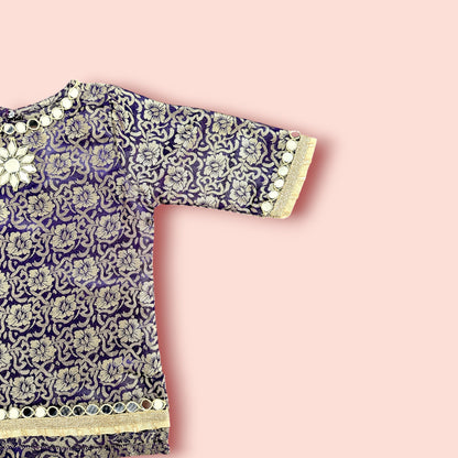 Printed Jamawar with Fancy Lace with Mirror Work