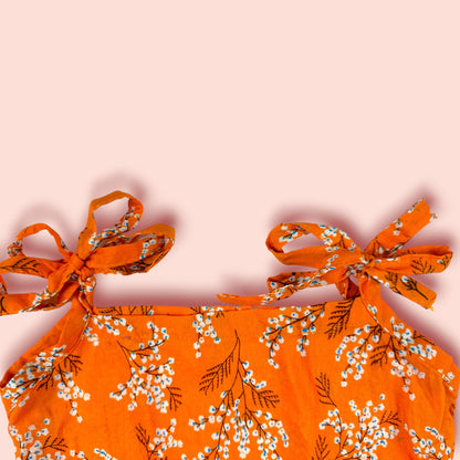 neck view of Natural Orange Floral Printed Frock