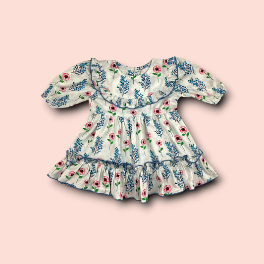 Linen Winter Garden Floral Printed Frock