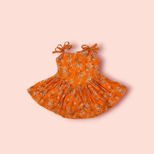 Natural Orange Floral Printed Frock