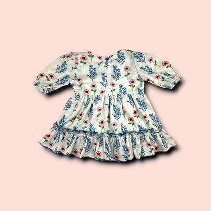 full view of Linen Winter Garden Floral Printed Frock