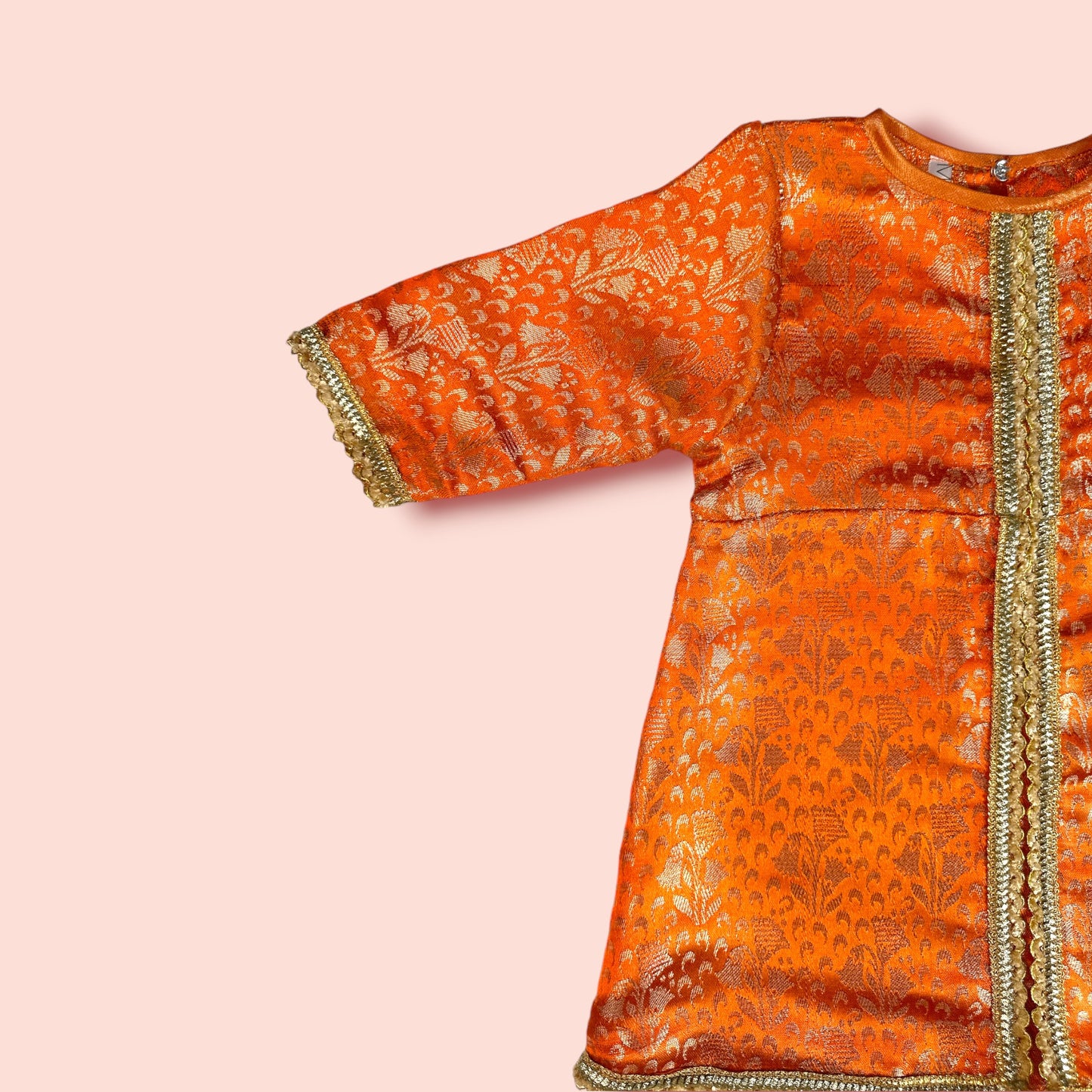 shoulder view of Vibrant Orange Gharara 2 PC Set