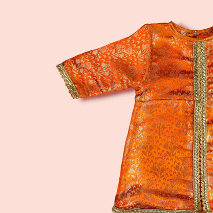 shoulder view of Vibrant Orange Gharara 2 PC Set