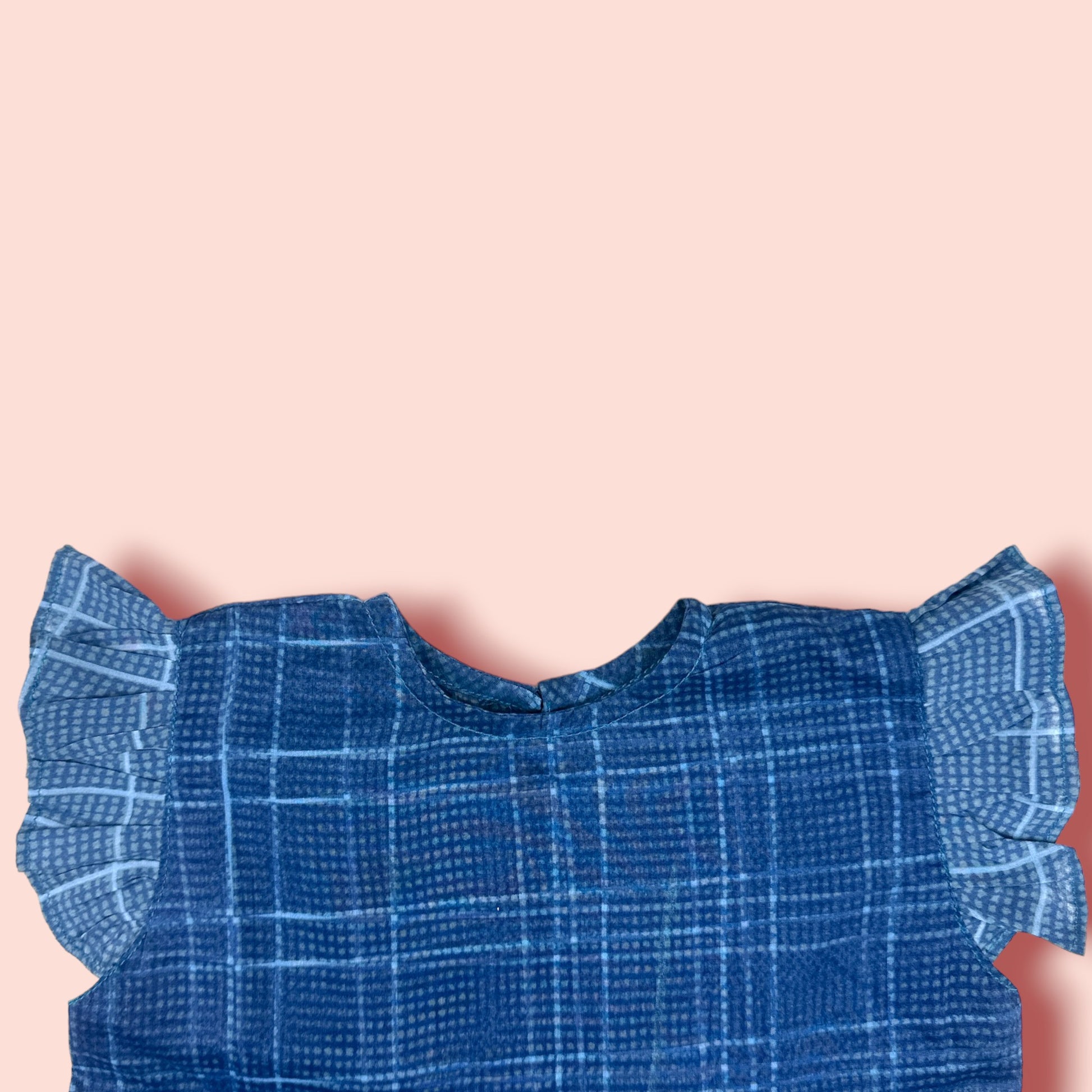 neck view of Summer Collection Blue Short Sleeves Frock