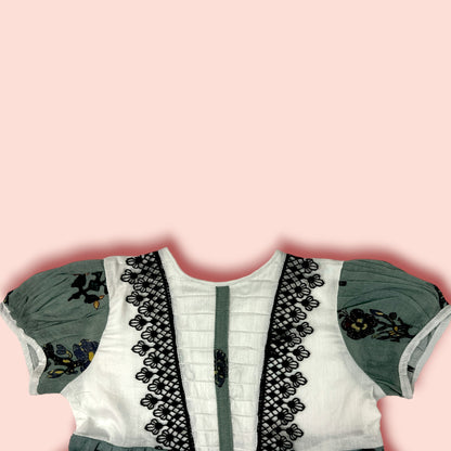 Embraided White & Olive Green Mashup Frock neck view