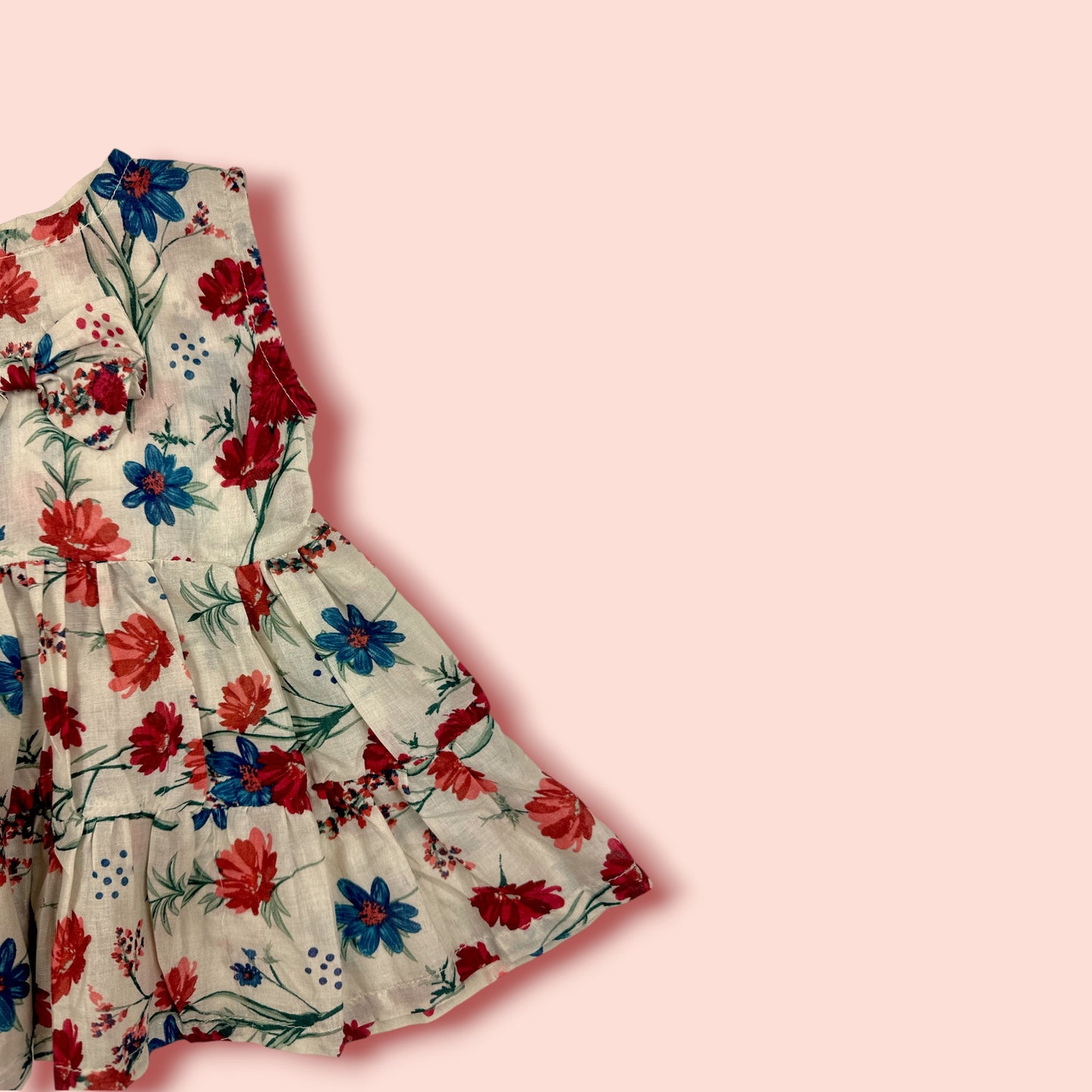 side view of Summer Floral Printed Sleeveless Frock