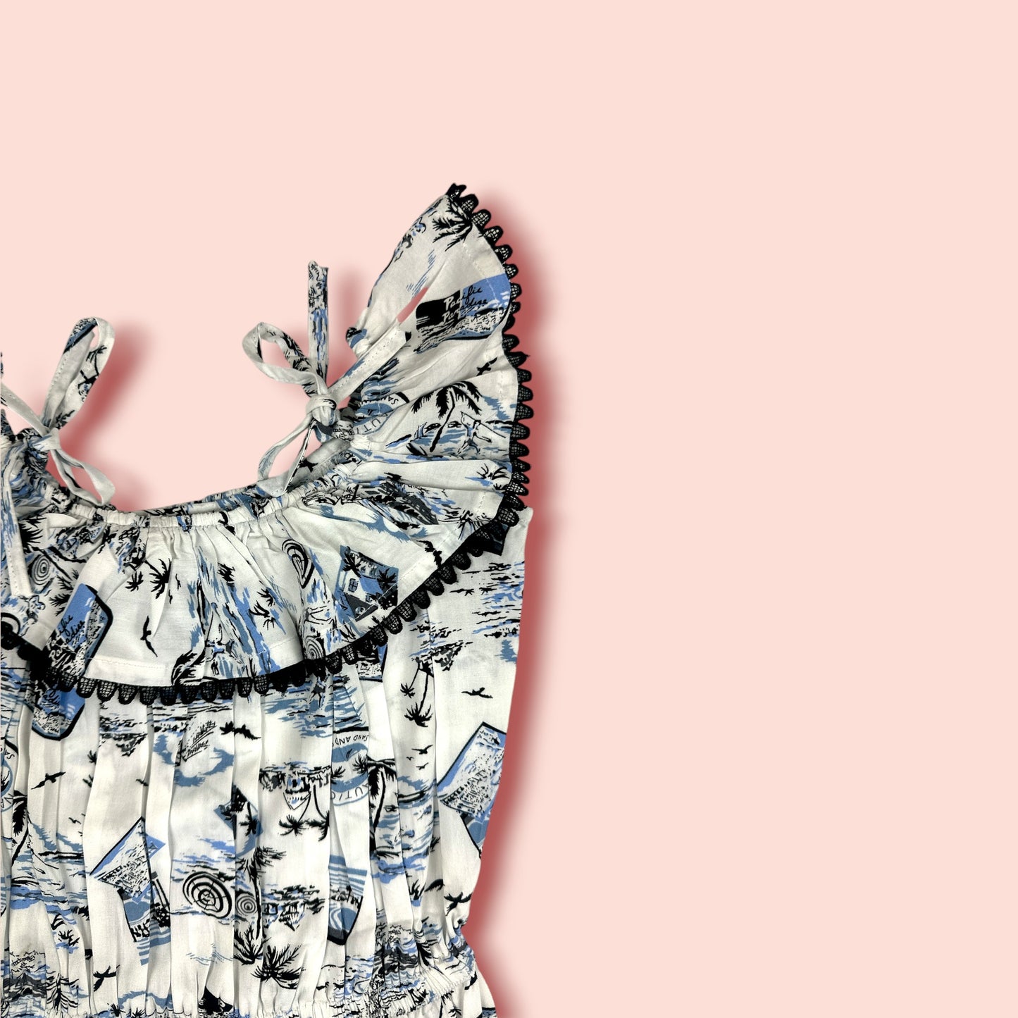 neck view of Stone Linen All In One Elementary Printed Jumpsuit