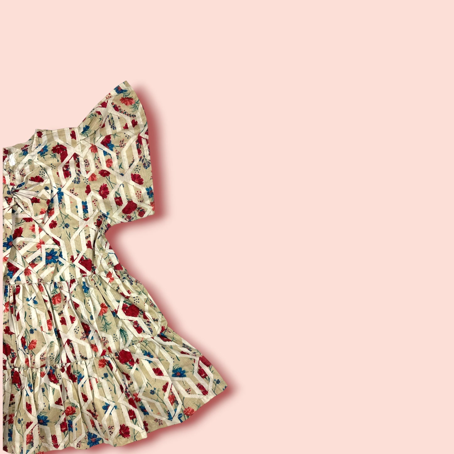 shoulder view of Lawn Summer Flowery Printed Frock