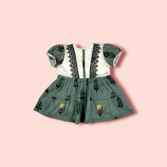 Embraided White & Olive Green Mashup Frock