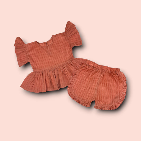 Natural Peach Colour Printed Frock 2 PC Set