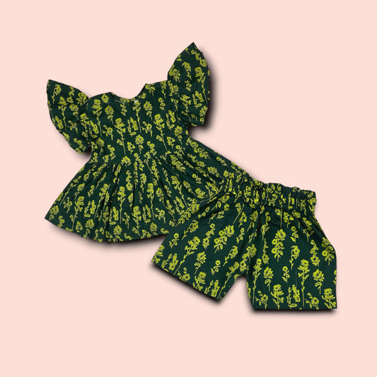 Peacock Green Butterfly Style Frock 2 PC Set