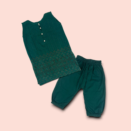 Natural Green Embroidery 2PC Set