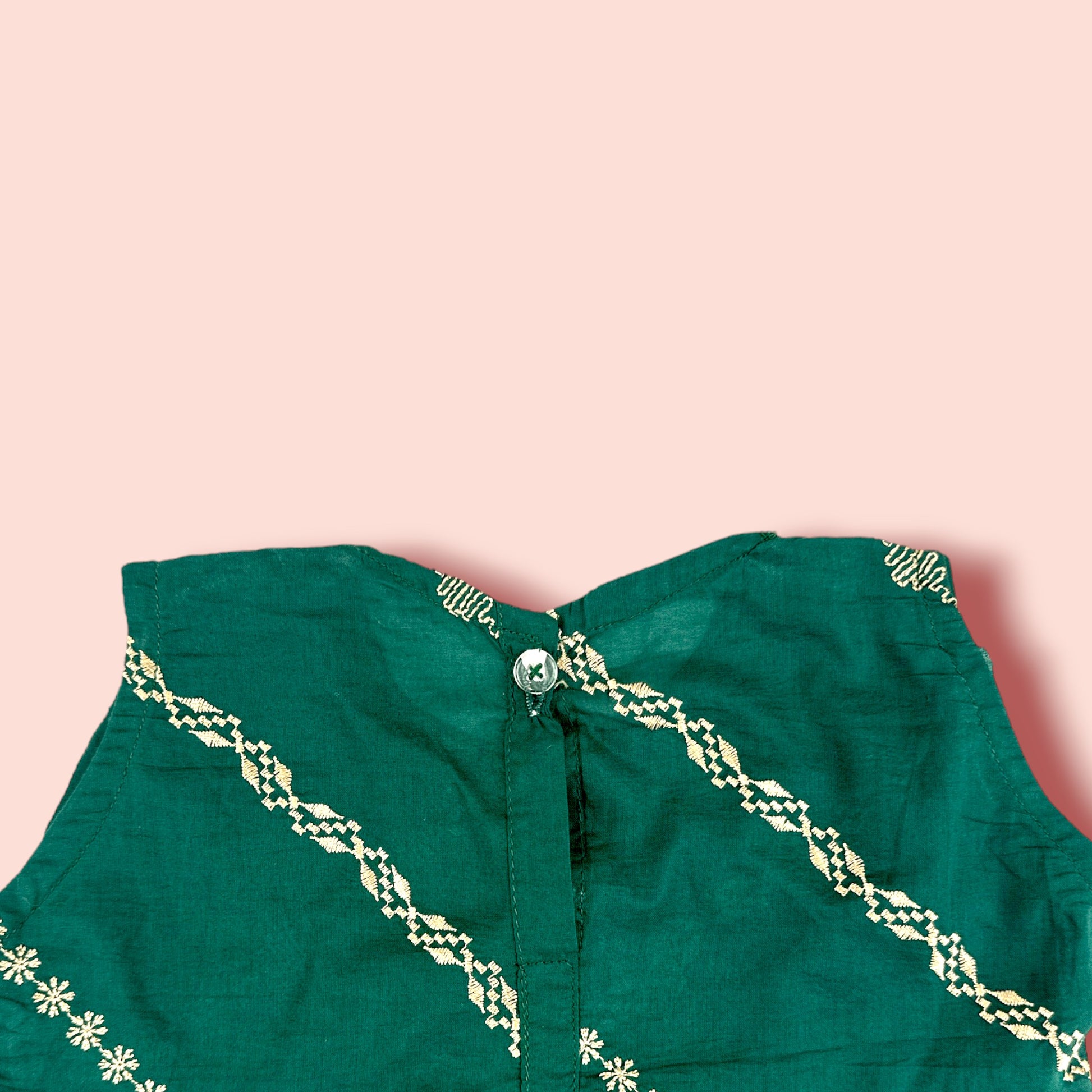 Green Embroidered Short Sleeves Frock neck view