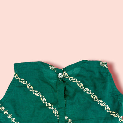 Green Embroidered Short Sleeves Frock neck view