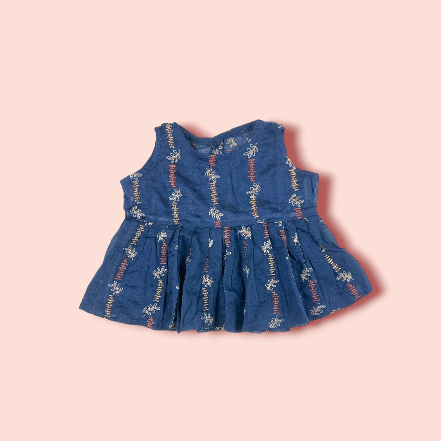 Sophisticated Blue Embroidered Lawn Sleeveless Frock