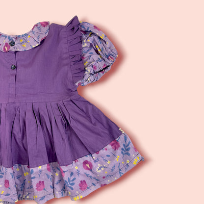 half side view of Purple Floral Printed Lawn Frock