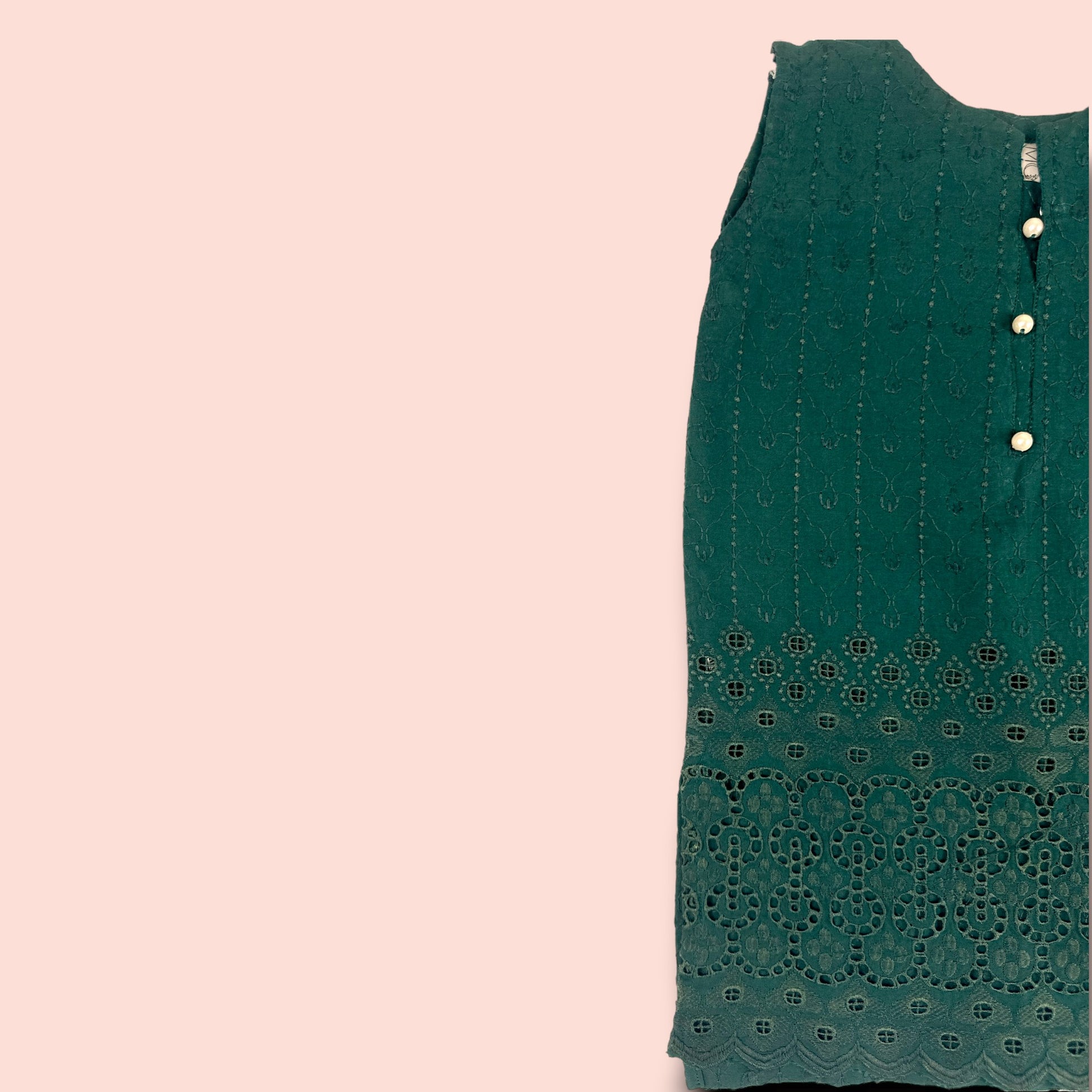 side view of Natural Green Embroidery 2PC Set