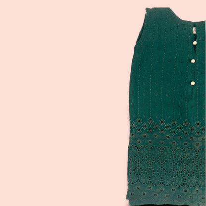 side view of Natural Green Embroidery 2PC Set