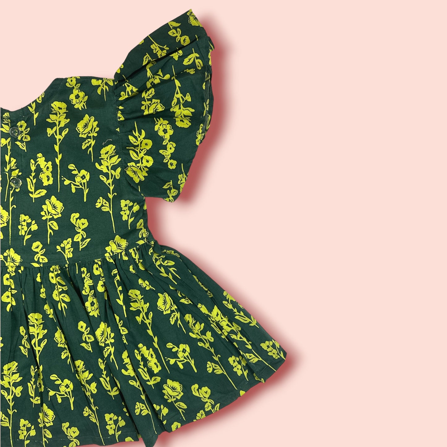 shoulder view of Peacock Green Butterfly Style Frock 2 PC Set
