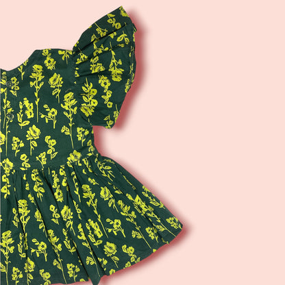 shoulder view of Peacock Green Butterfly Style Frock 2 PC Set
