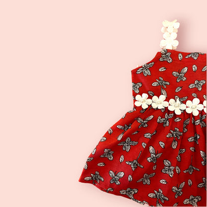 left side view of Rose Red Lawn Beautiful Printed Short Sleeves Frock