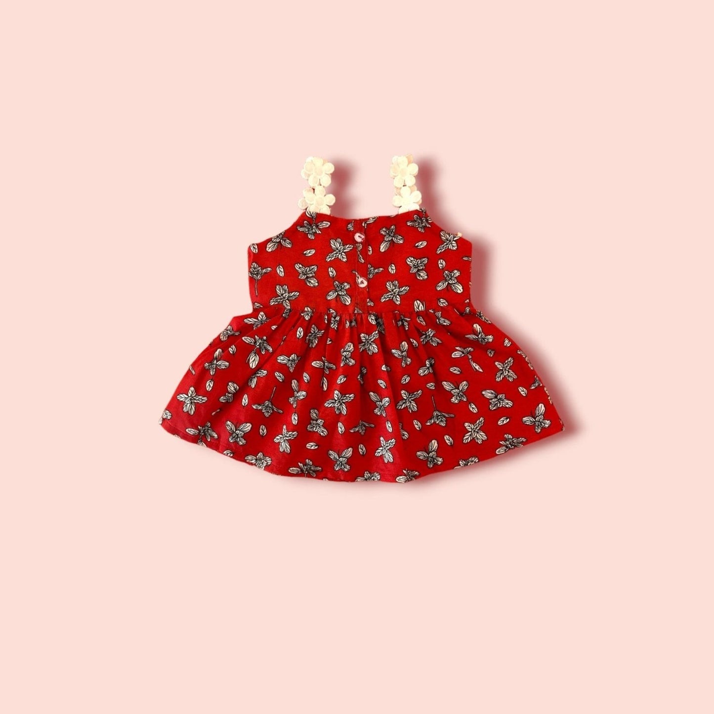 full view of Rose Red Lawn Beautiful Printed Short Sleeves Frock
