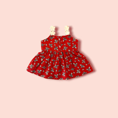 full view of Rose Red Lawn Beautiful Printed Short Sleeves Frock