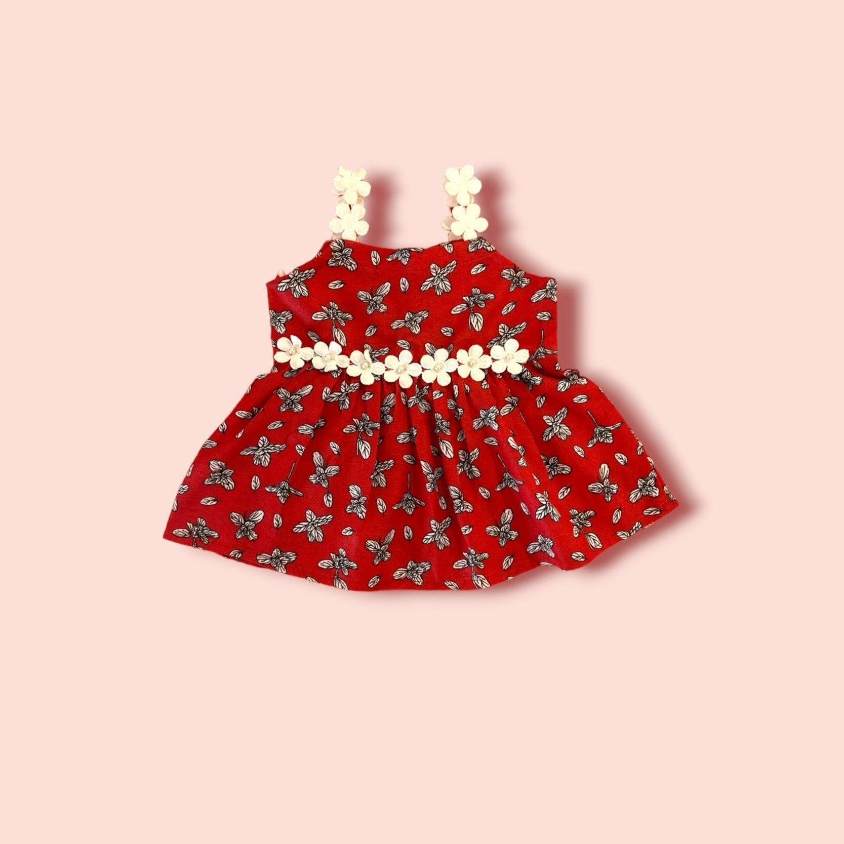 Rose Red Lawn Beautiful Printed Short Sleeves Frock