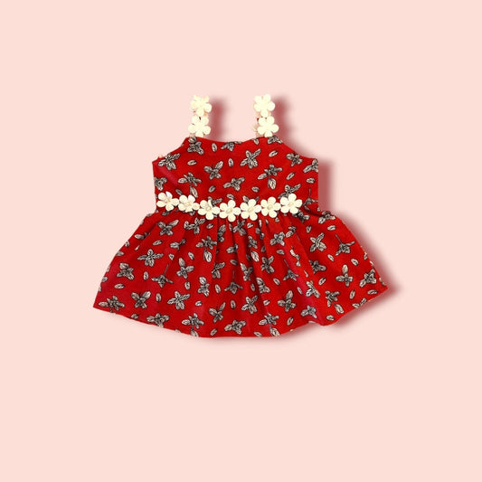 Rose Red Lawn Beautiful Printed Short Sleeves Frock