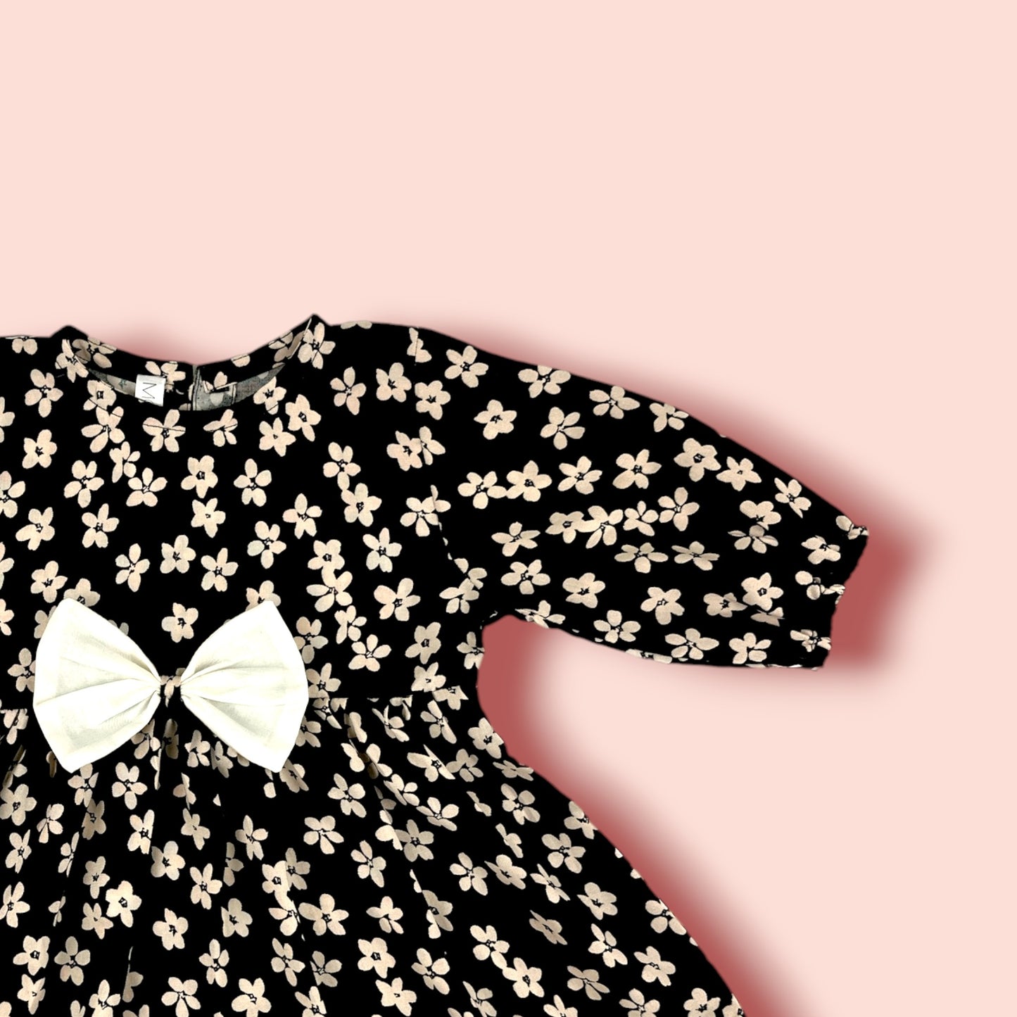 shoulder view of Linen Black & White Printed Frock