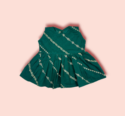 Green Embroidered Short Sleeves Frock