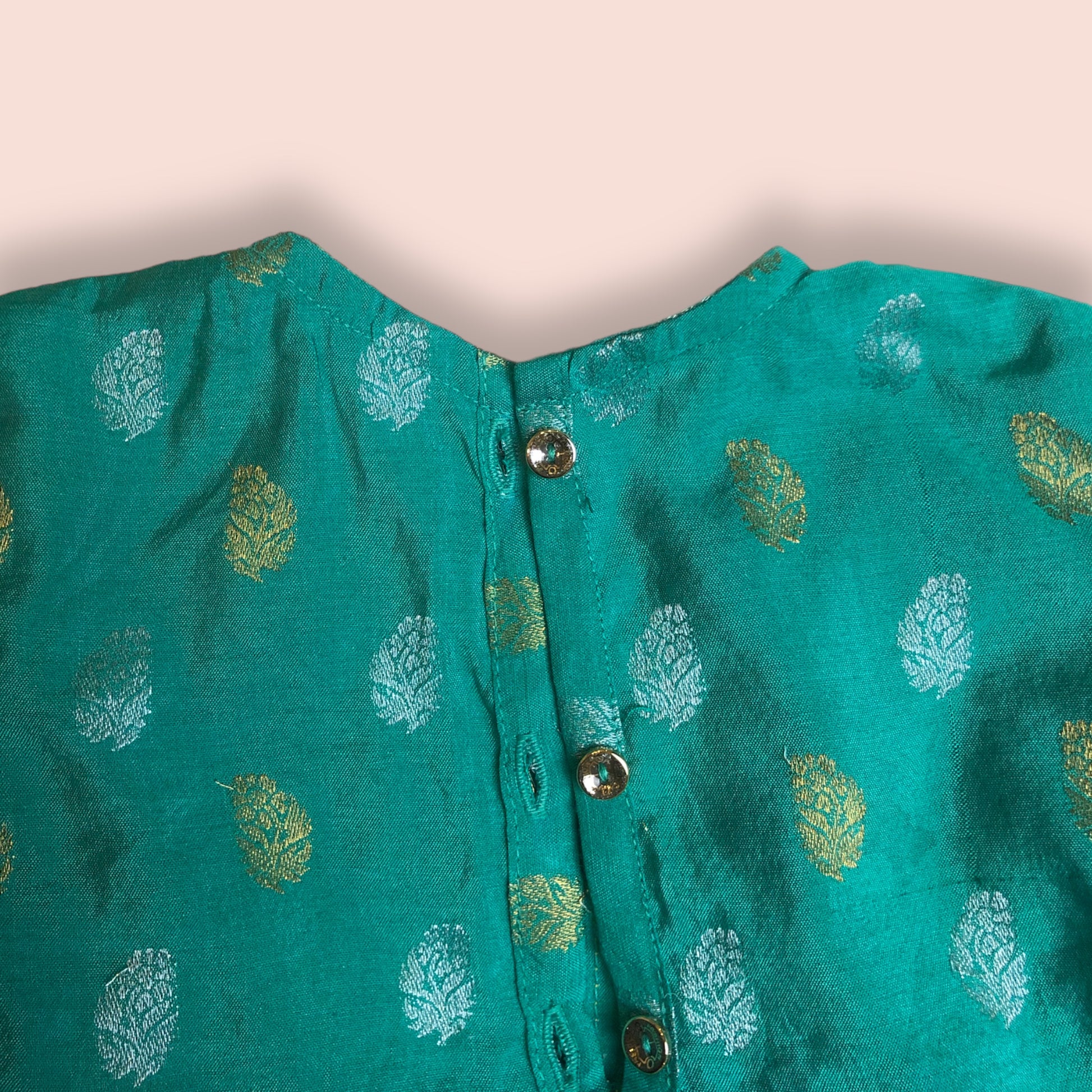 neck view of Peacock Green 3-Piece Gharara set