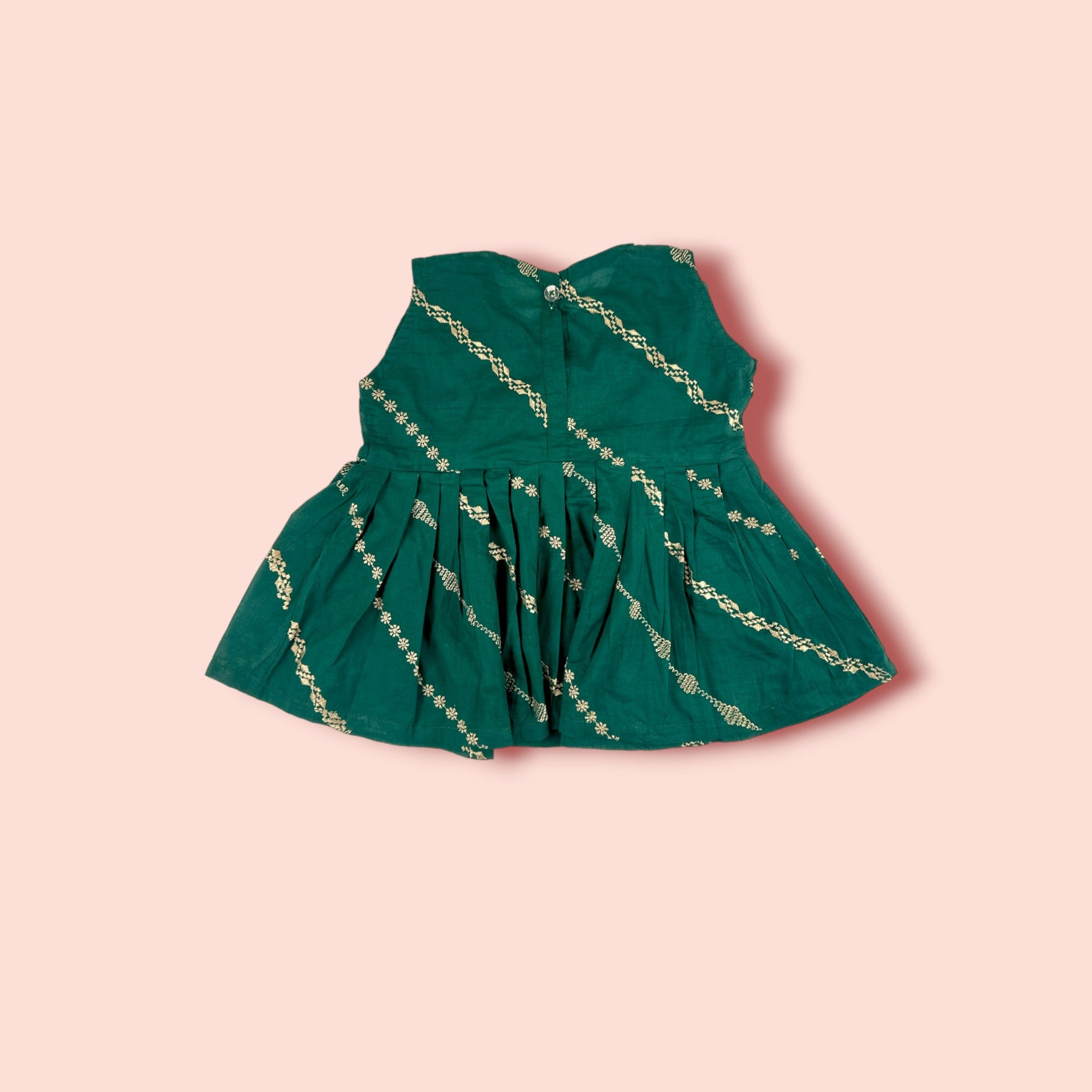 Green Embroidered Short Sleeves Frock back view