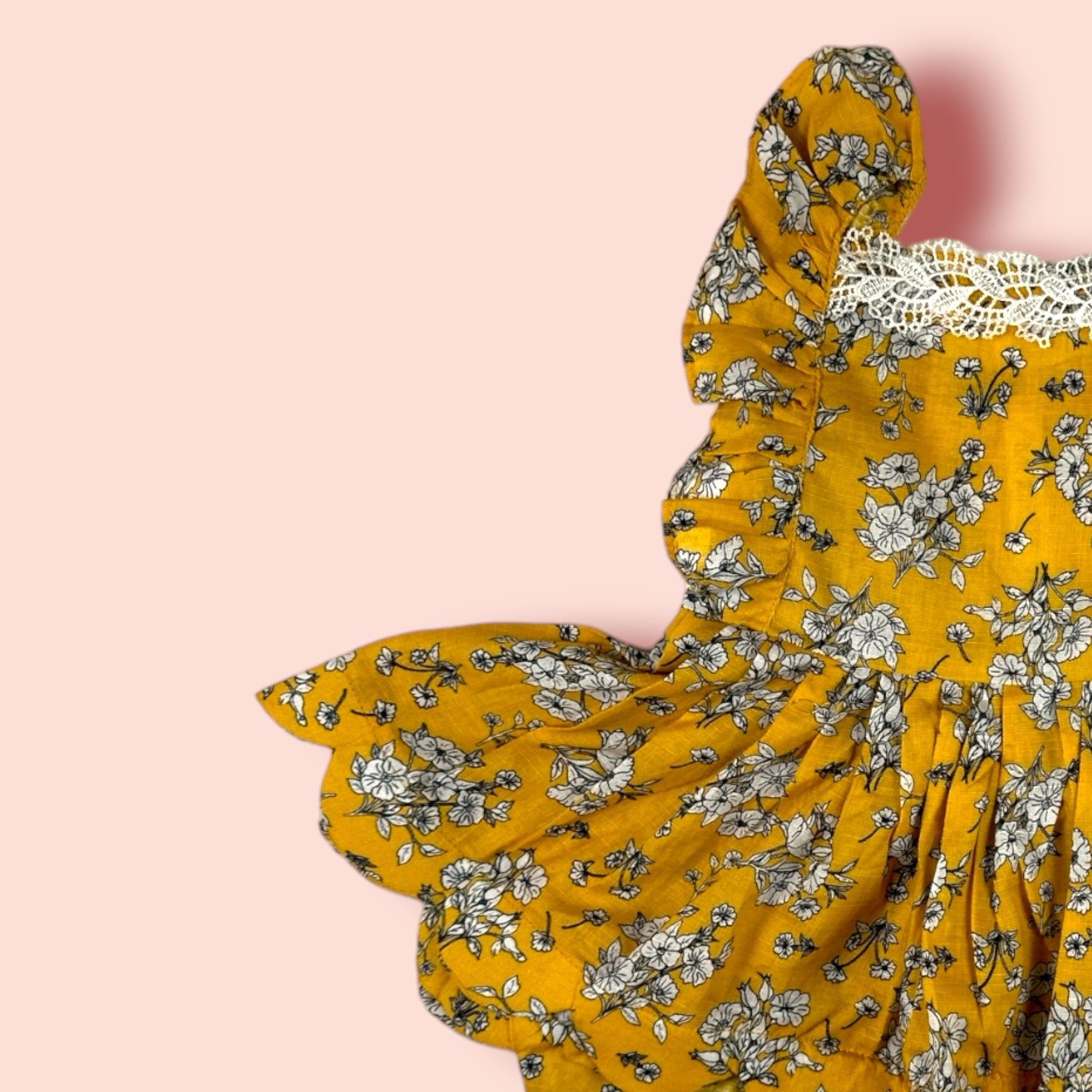 Candy Yellow Lawn Sleeveless Frock shoulder view