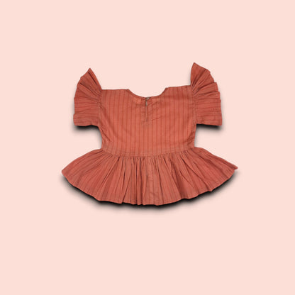 full view of Natural Peach Colour Printed Frock 2 PC Set