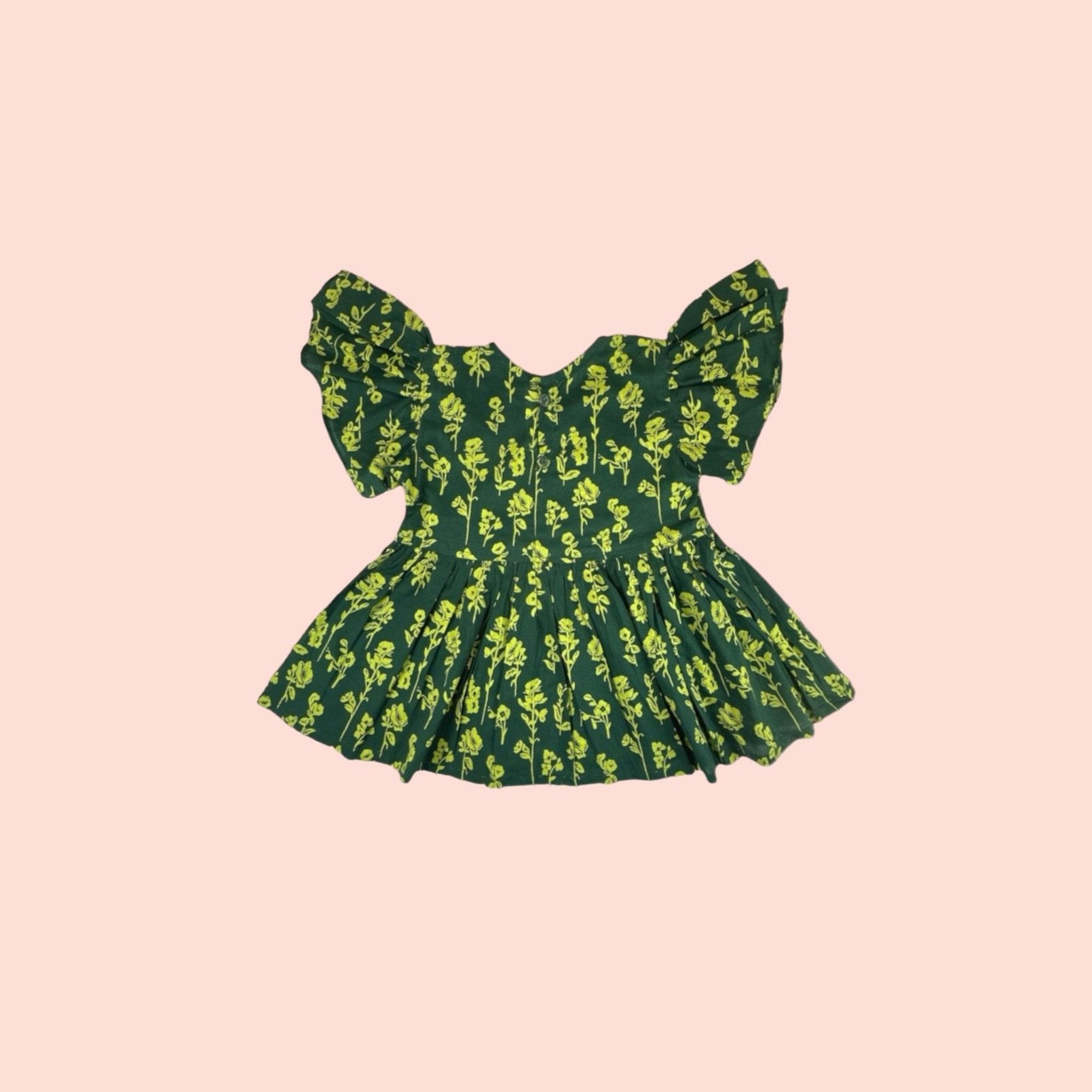 full view of Peacock Green Butterfly Style Frock 2 PC Set